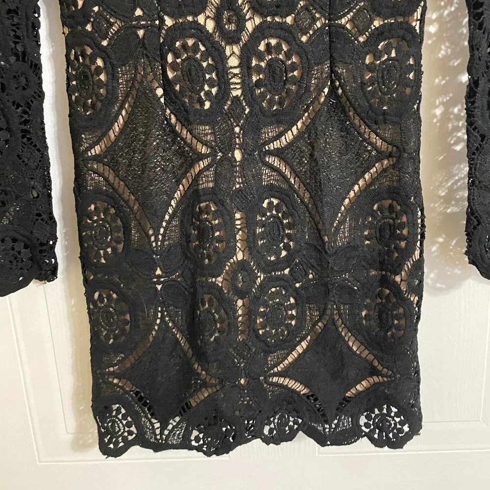 Love Triangle Black Lace Long Sleeve V-Neck Mini Dress - Picture 3 of 15